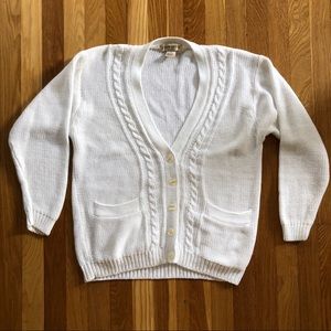 Vintage White Cable Knit Cardigan Sweater